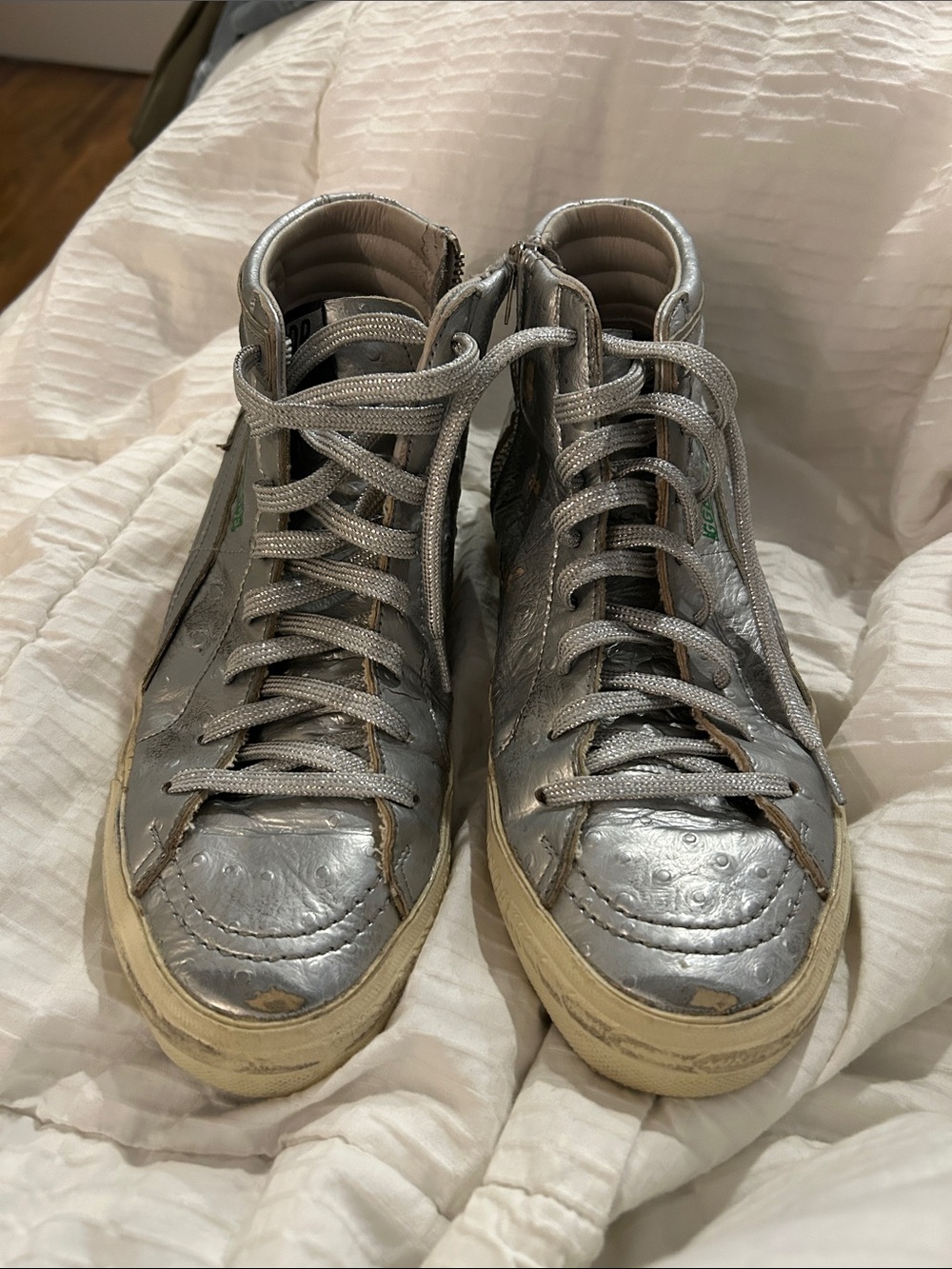 Golden Goose Women's Metallic Silver High-Top Sneakers